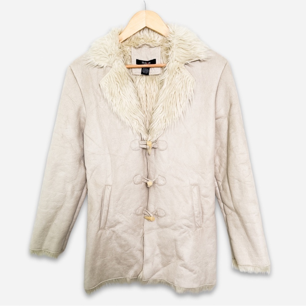 Vintage Y2K faux suede fur penny lane toggle beige jacket size small